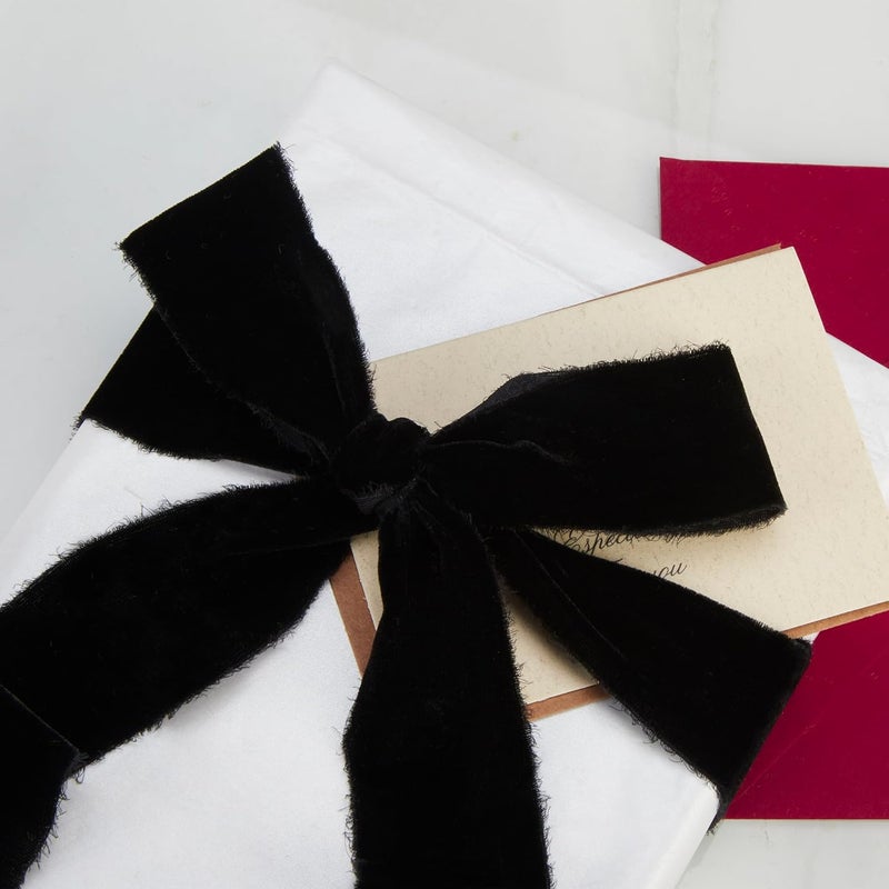 Keypan Black Velvet Ribbon for Gift Wrapping - 1 1/2 inch Wide Handmade Fringe Fabric Ribbons for Christmas Decorations, Baby Shower, Flower Bouquet - Image 4